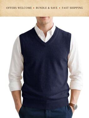 Mens V-Neck Sleeveless Cable Knit Sweater Vest Lightweight Layering